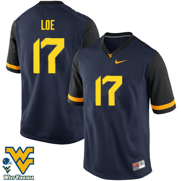 Men #17 Exree Loe West Virginia Mountaineers College Football Jerseys-Navy - Click Image to Close